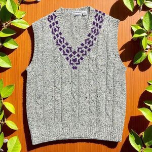 Brian MacNeil Vintage 80s Acrylic Wool Blend Grey Purple Sweater Vest Mens XL